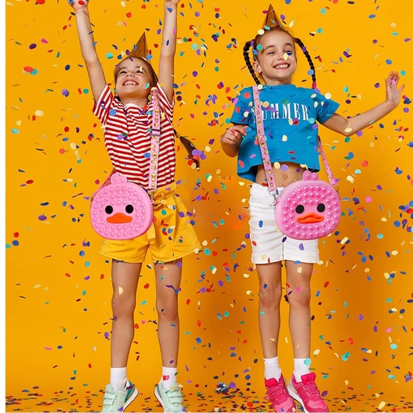 Rubber Duck Bubble Push It Popper Pink Purse With Butterfly, Crown and Frog - Picture 3 of 6